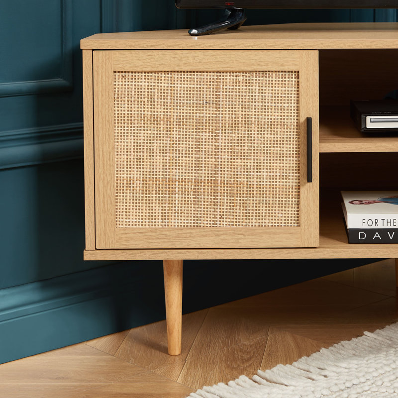 Aysiah corner tv stand oak and rattan effect 2 doors